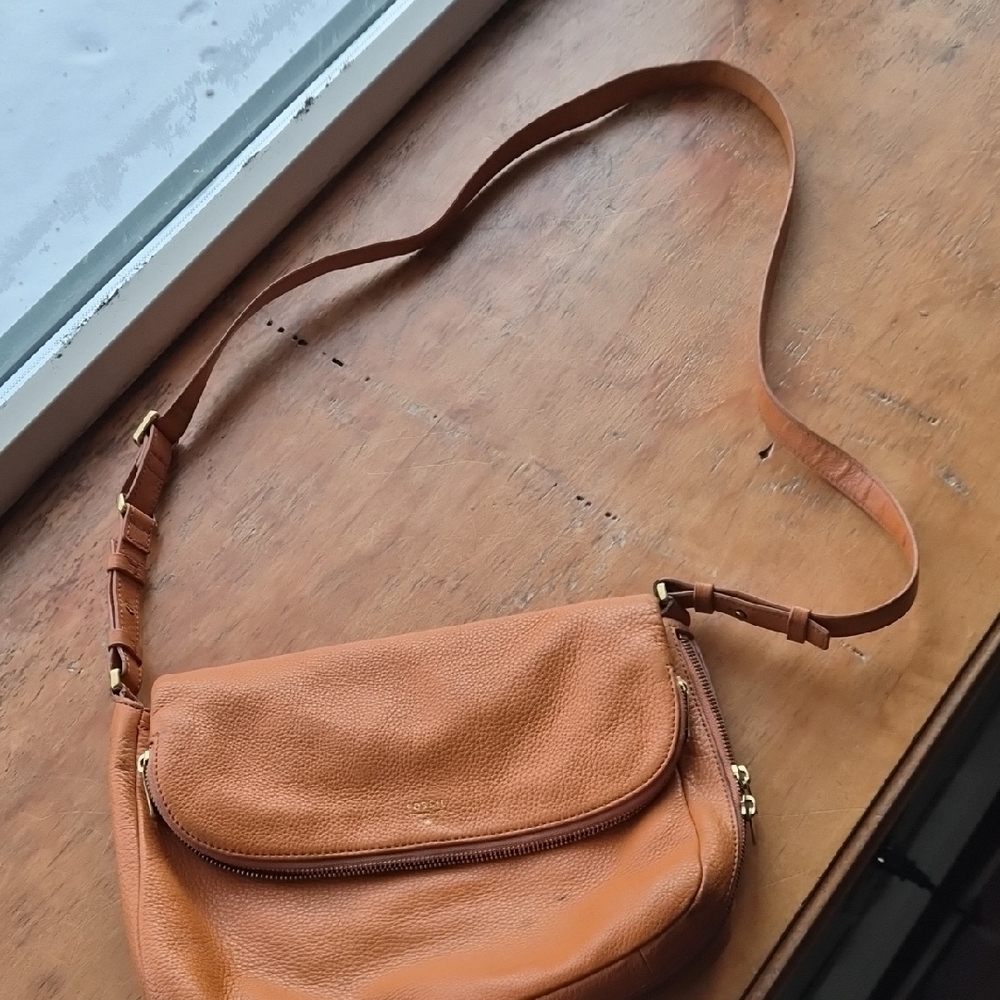 Fossil Pebbled Leather Crossbody Orange